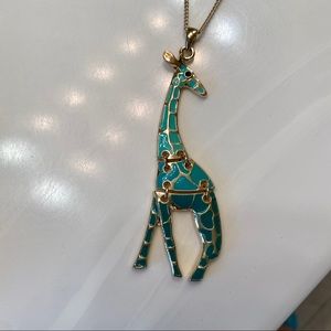 Ombré Blue and Gold Giraffe Long Necklace